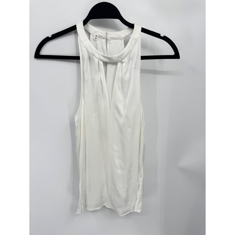 A.L.C. Halter Top Women 4 White V-Neck Keyhole Back Satin Blouse